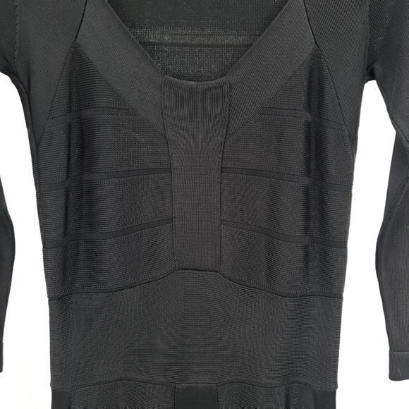 French Connection Bandage Herve Leger-Style Elbow Sleeve Dress 2 Black Halloween - Picture 9 of 16